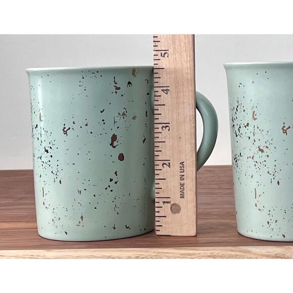 Hearth & Hand by Magnolia Two Matte Green Gold Speck Mugs Cups Stoneware 16oz - Picture 5 of 14